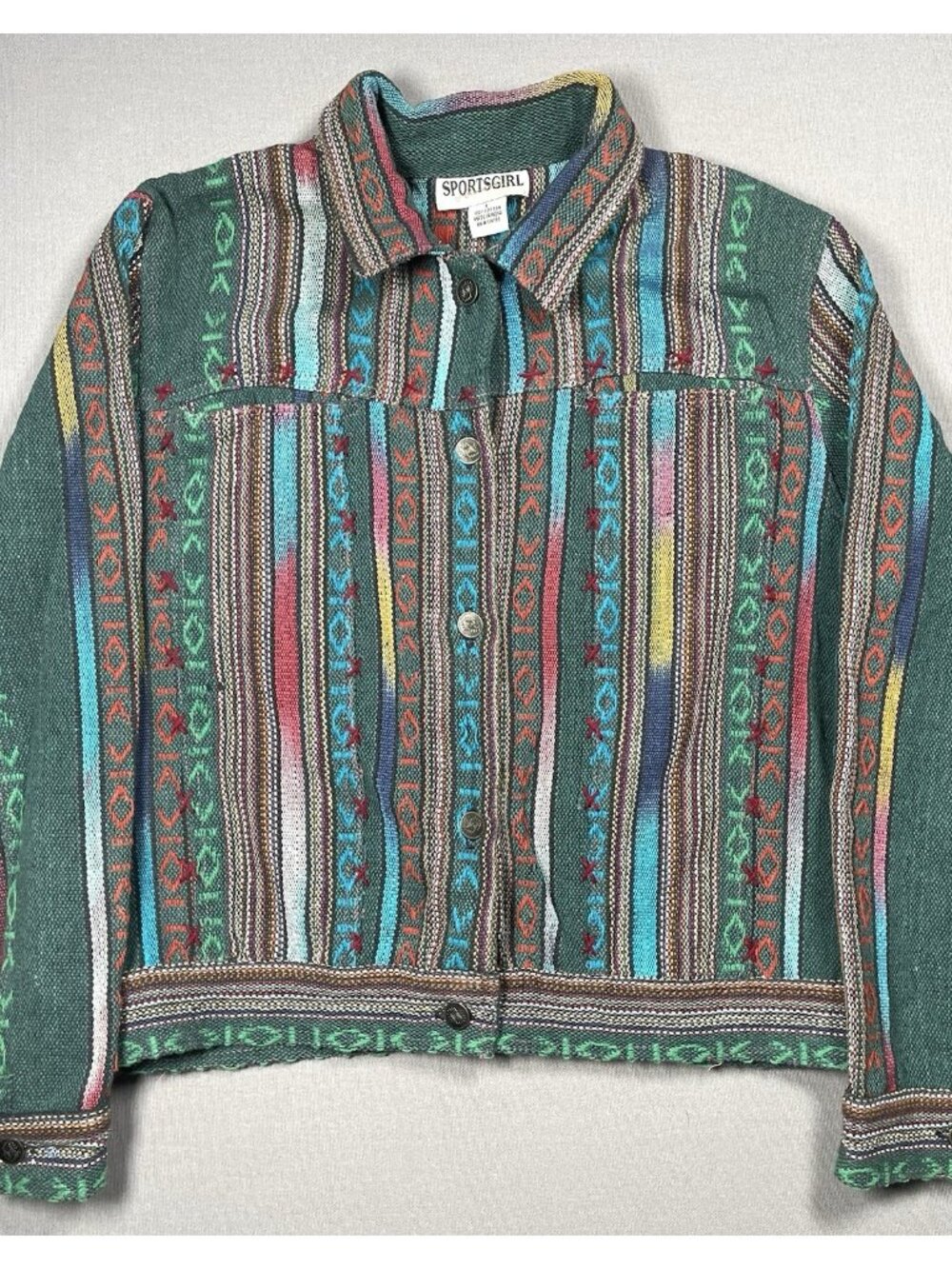 Sportsgirl Of America Multicolored Striped Woven Cotton Jacket -Women Size Large